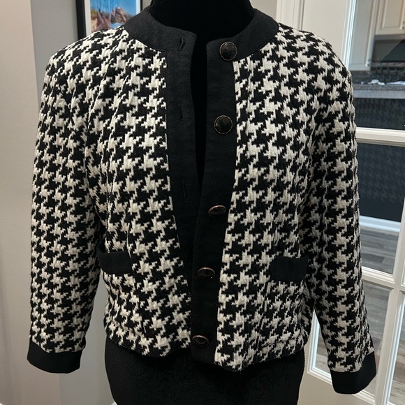 Vintage 80s Black and White lightweight Houndstooth Blazer Sz M EUC - Picture 5 of 9